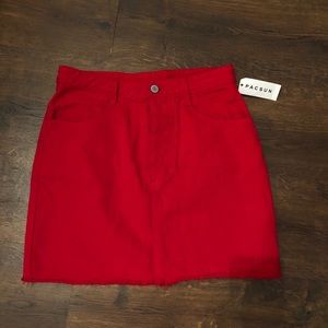 red mini skirt